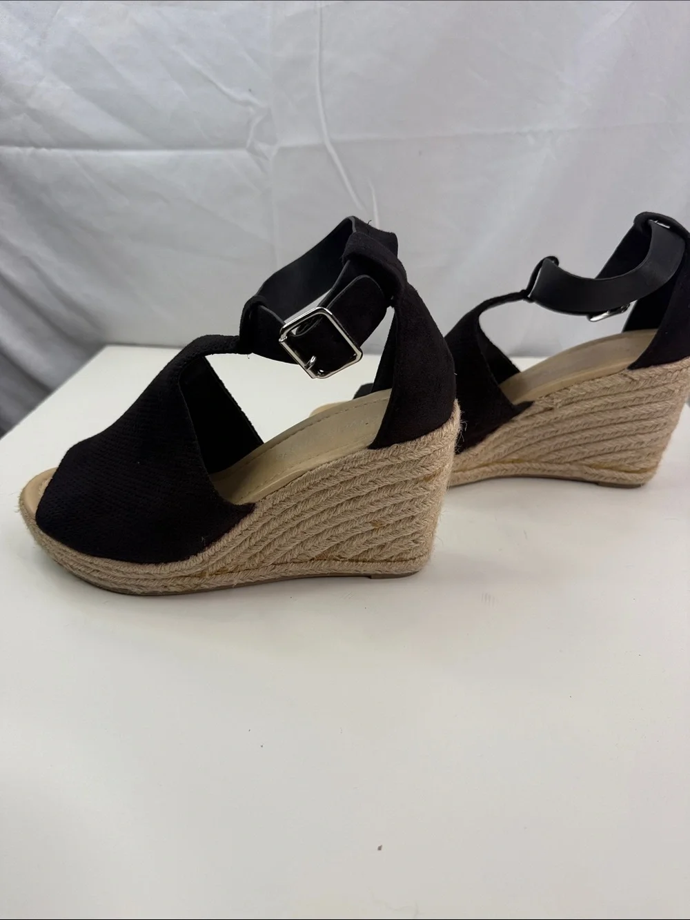 Cityclassified Women’s Size 9 Black Ankle-Strap Espadrille Wedge Sandals EUC